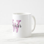 Mug Lettre W Nom Rose Violet Confortable  (Devant droit)