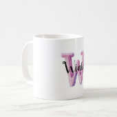 Mug Lettre W Nom Rose Violet Confortable  (Devant gauche)