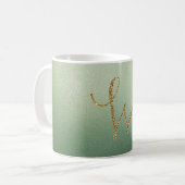 Mug Lettre W Pailletée Or Vert Olive (Devant gauche)