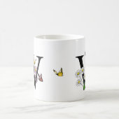 Mug Lettre W Papillon Floral Monogramme Initial   (Centre)