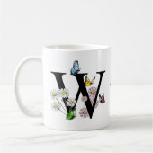 Mug Lettre W Papillon Floral Monogramme Initial   (Gauche)