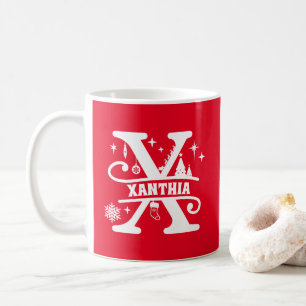 Mug Lettre X Noël Monogramme Nom initial Rouge