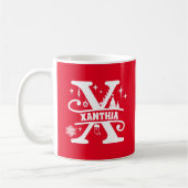 Mug Lettre X Noël Monogramme Nom initial Rouge (Gauche)