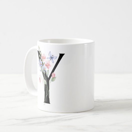 Mug Lettre Y avec des fleurs (Devant gauche)