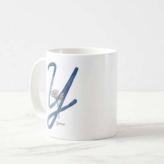 Mug Lettre "Y", fleur d'aquarelle initiale de muqueuse (Devant gauche)