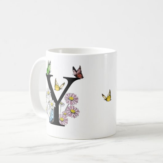 Mug Lettre Y Monogramme Papillon Floral Initial (Devant gauche)