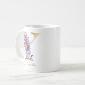 Mug Lettre Y or Monogramme rose bleu floral (Devant gauche)