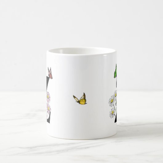 Mug Lettre Z Floral Papillon Monogramme initial (Centre)