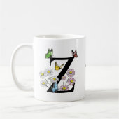 Mug Lettre Z Floral Papillon Monogramme initial (Gauche)