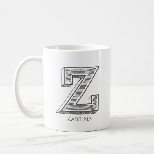 Mug Lettre Z Gris Monogramme Nom moderne (Gauche)