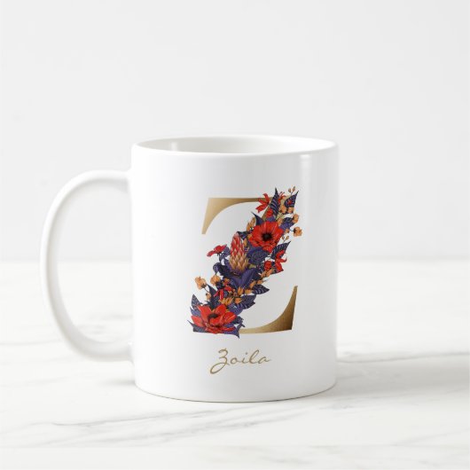 Mug Lettre Z Monogramme or rouge violet jaune floral (Gauche)
