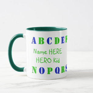 Mug Lettres alphabétiques personnalisées en vert, bleu