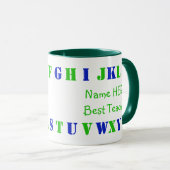 Mug Lettres alphabétiques personnalisées en vert, bleu (Devant droit)