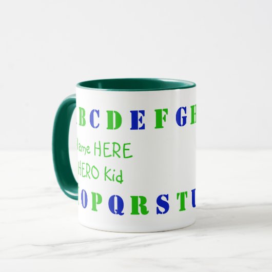 Mug Lettres alphabétiques personnalisées en vert, bleu (Devant gauche)