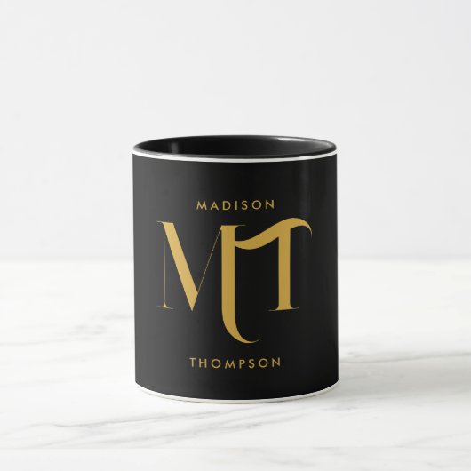 Mug Lettres d'initiales de monogramme noir et or éléga (Centre)