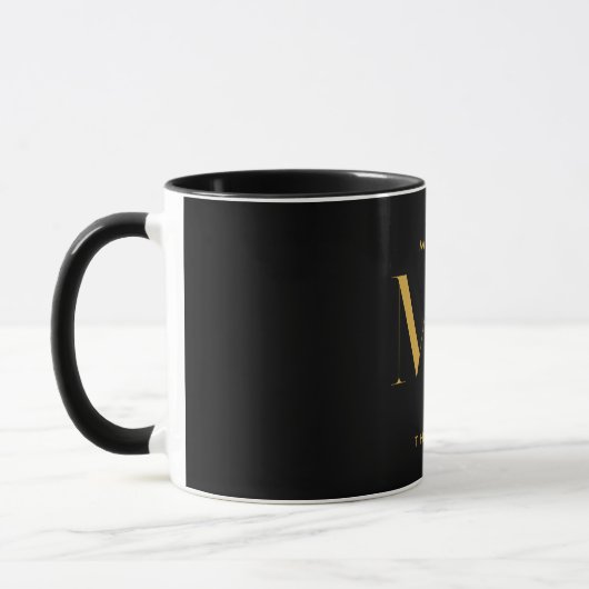 Mug Lettres d'initiales de monogramme noir et or éléga (Gauche)