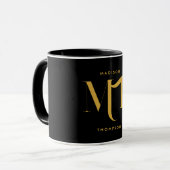 Mug Lettres d'initiales de monogramme noir et or éléga (Devant gauche)