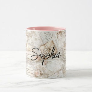 Mug Lettres Florales Romantiques de Pêche