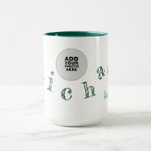 Mug lettres manuscrites de votre nom + photo en vert (Centre)