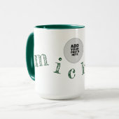 Mug lettres manuscrites de votre nom + photo en vert (Devant gauche)