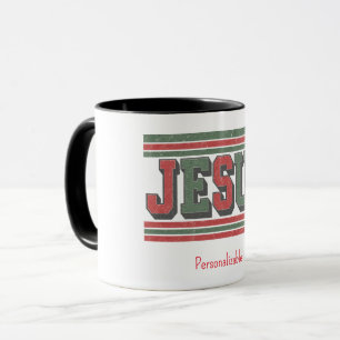 Mug Lettres universitaires de style vintage JESUS Roug