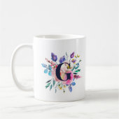 Mug Levé de soleil Boho Floral Monogramme Navy (Gauche)