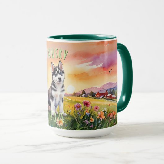 Mug Levée de soleil de Husky Sibérien (Devant droit)