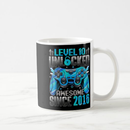 Mug Level 10 Unlocked Awesome Since 2016 10th Birthday (Droite)