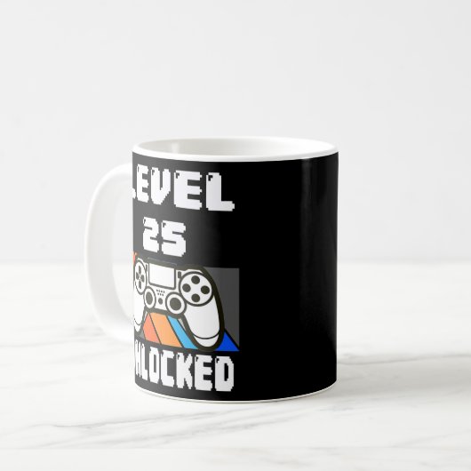 Mug Level 25 Unlocked Video Game 25th Birthday Gift  (Devant gauche)