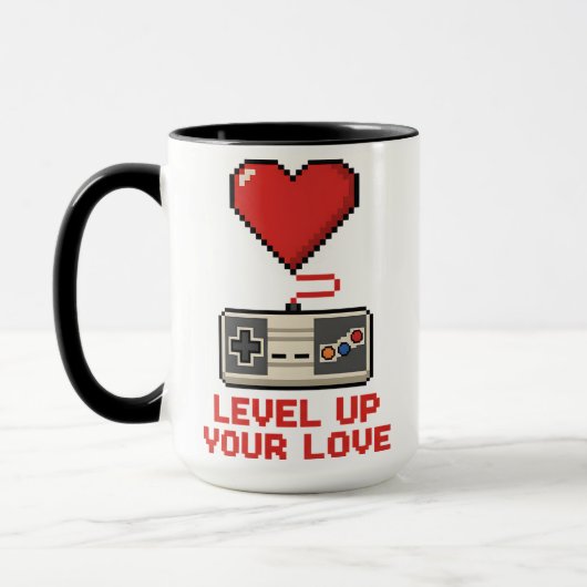 Mug Level Up Your Love, Retro Pixel Gaming Design (Gauche)