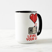 Mug Level Up Your Love, Retro Pixel Gaming Design (Devant droit)