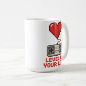 Mug Level Up Your Love, Retro Pixel Gaming Design (Devant droit)