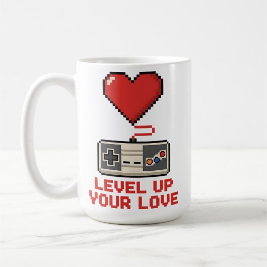 Mug Level Up Your Love, Retro Pixel Gaming Design (Gauche)
