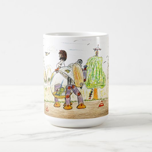 Mug Lever de soleil de observation de fille de robot (Centre)