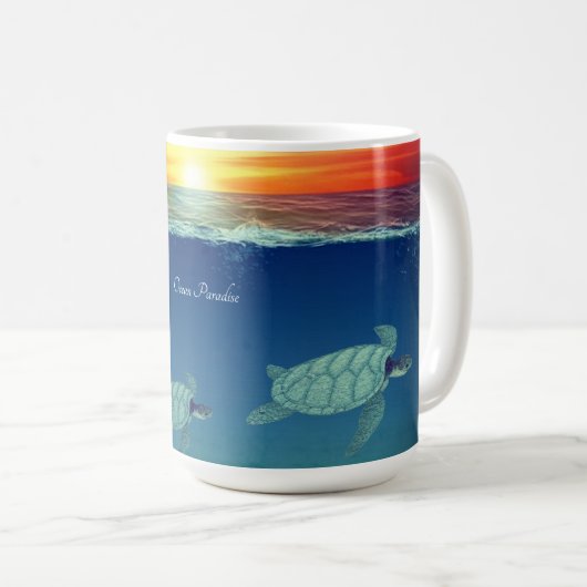Mug Lever de soleil, tortues de mer & calligraphie (Devant droit)