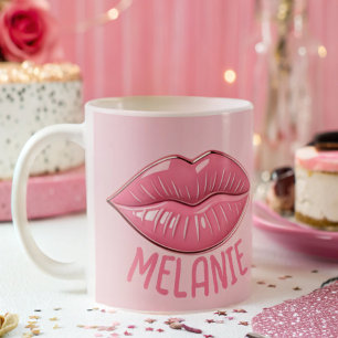 Mug Lèvres rose brillant en forme personnalisée