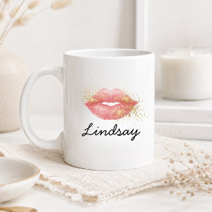 Mug Lèvres roses pailletées personnalisées
