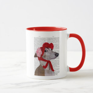 Mug Lévrier avec le casquette laineux rouge 2
