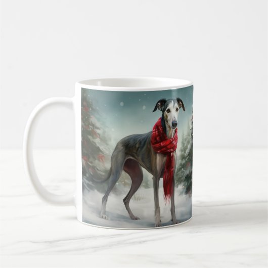 Mug Lévrier dans la neige de Noël (Gauche)