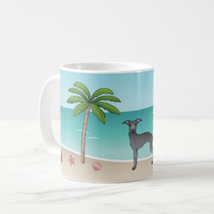 Mug Lévrier Italien Bleu sur une Plage Tropicale d'Été