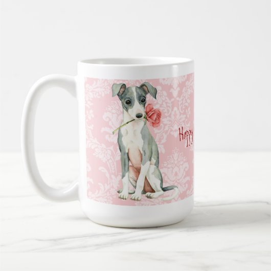 Mug Lévrier italien de rose de Valentine (Gauche)