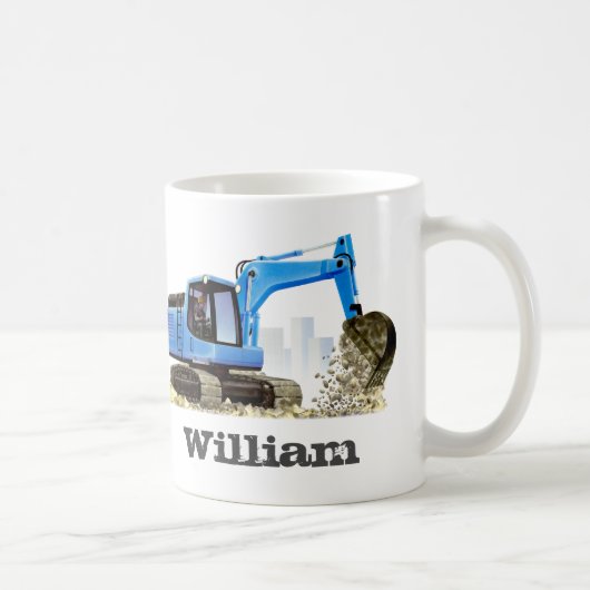 Mug L'excavatrice défonceuse bleue nommée faite sur (Droite)