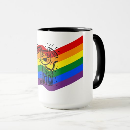 Mug LGBTQ+ Fierté Arc-en-ciel Drapeau avec mignon chie (Devant droit)