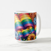 Mug LGBTQIA+ Drapeaux de fierté, Arcs-en-ciel, Fleurs (Devant droit)
