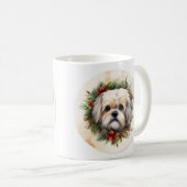 Mug Lhasa Apso Christmas Wreath Festive Pup (Devant droit)