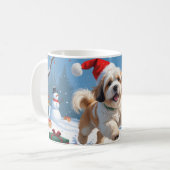 Mug Lhasa Apso coule en neige avec le Casquette de Noë (Devant gauche)