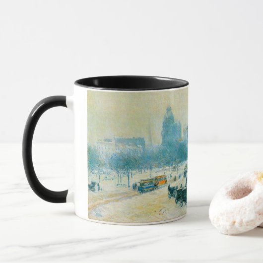 Mug L'hiver à Union Square par Frederick Childe Hassam (Avec donut)