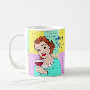 Mug L'humeur d'aujourd'hui, Lady rétro tenant du vin