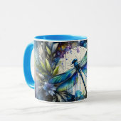 Mug Libellule bleue botanique à l'aquarelle (Devant gauche)