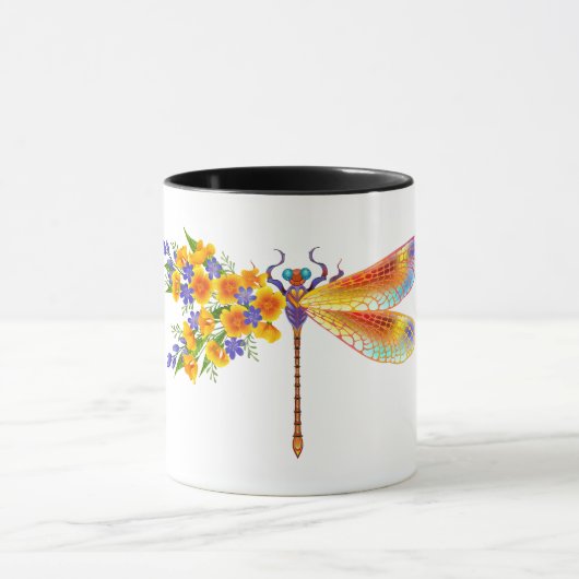 Mug libellule de fleurs jaunes (Centre)